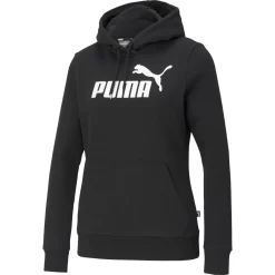 PUMA - Felpa da donna nera con cappuccio e logo bianco - 586788-01