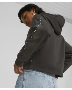 PUMA - Felpa da donna nera con cappuccio e banda logo laterale
