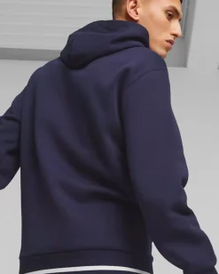 PUMA - Felpa da uomo blu con cappuccio e logo verde scuro