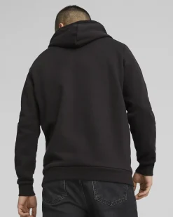PUMA - Felpa da uomo nera con cappuccio e stampa logo verticale