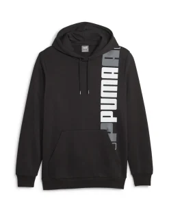 PUMA - Felpa da uomo nera con cappuccio e stampa logo verticale