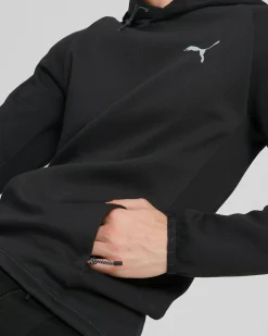 PUMA - Felpa da uomo nera in tessuto traspirante con cappuccio