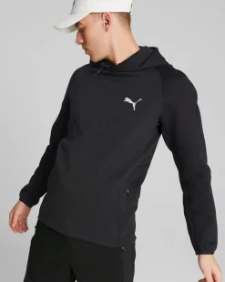 PUMA - Felpa da uomo nera in tessuto traspirante con cappuccio