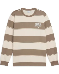 PUMA - FELPA GIROCOLLO A RIGHE BEIGE E MARRONE CLASS STRIPED AOP - DA UOMO, 684647-93