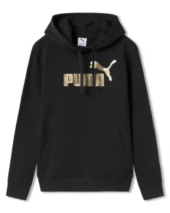 PUMA - FELPA NERA CON CAPPUCCIO ESSENTIAL +TEXTURED FOIL BIG LOGO DA DONNA, 692198-01