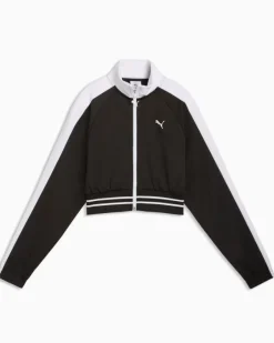 PUMA -FELPA NERA E BIANCA FULL ZIPRELAXED CROPPED TRACK DA DONNA, 634556-01