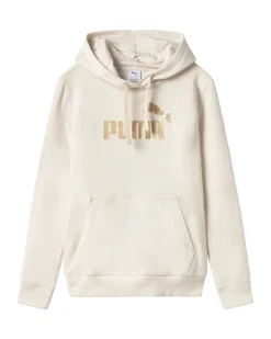 PUMA - FELPA PANNA CON CAPPUCCIO ESSENTIAL +TEXTURED FOIL BIG LOGO DA DONNA, 692198-87