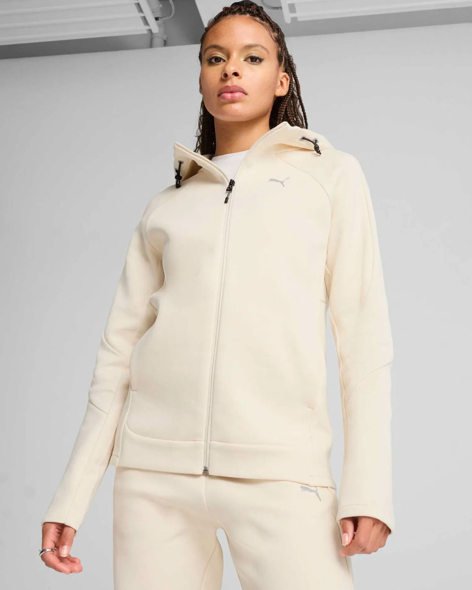 PUMA - FELPA TECH BEIGE DA DONNA CON CAPPUCCIO EVOSTRIPE 685050-87