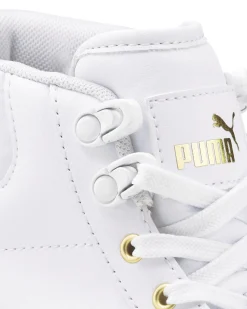 PUMA KARMEN MID - Sneakers alta bianca e nera in VERA PELLE con dettagli oro