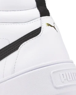 PUMA KARMEN MID - Sneakers alta bianca e nera in VERA PELLE con dettagli oro