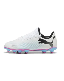 PUMA - Scarpa da calcio bambino bianca e nera con suola colorata - FUTURE 7 PLAY FG/AG JR