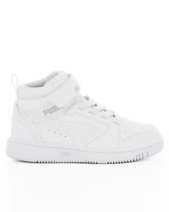 PUMA - Sneaker alta da bambino bianca con dettagli grigi e strappo, numerata 28/35 - REBOUND V6 MID AC PS