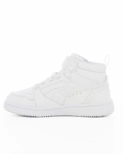 PUMA - Sneaker alta da bambino bianca con dettagli grigi e strappo, numerata 28/35 - REBOUND V6 MID AC PS