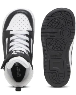 PUMA - Sneaker alta da bambino nera e bianca con strappo, numerata 20/27 - REBOUND V6 MID AC INF