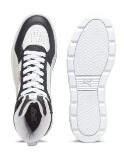 PUMA - Sneaker alta da donna in VERA PELLE bianca e nera con suola alta e dettagli panna - KARMEN REBELLE MID