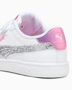 PUMA - Sneaker da bambina bianca con logo rosa glitter, numerata 28/35 - SMASH 3.0 L STAR G V PS