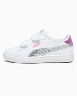 PUMA - Sneaker da bambina bianca con logo rosa glitter, numerata 28/35 - SMASH 3.0 L STAR G V PS