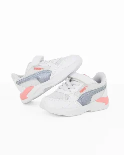 PUMA - Sneaker da bambina bianca e rosa con logo metallizzato e strappo, numerata 20/27 - X RAY SPEED LITE BLINK AC INF
