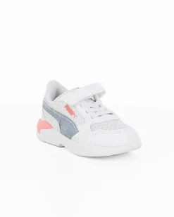 PUMA - Sneaker da bambina bianca e rosa con logo metallizzato e strappo, numerata 20/27 - X RAY SPEED LITE BLINK AC INF