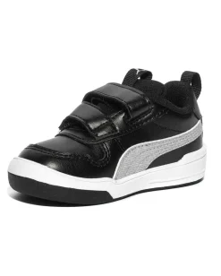 PUMA - Sneaker da bambina nera con logo argento glitter e doppio strappo, numerata 20/27 - MULTIFLEX GLITZ V INF