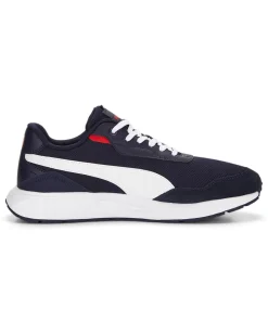 PUMA - Sneaker da uomo blu e bianca in mesh traspirante con dettagli rossi e soletta in memory foam - RUNTAMED