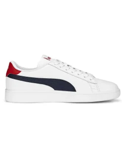 PUMA - Sneakers bianca e blu in VERA PELLE con dettagli rossi, numerata 36/39 - SMASH V2 L JR