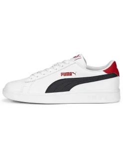 PUMA - Sneakers bianca e blu in VERA PELLE con dettagli rossi, numerata 36/39 - SMASH V2 L JR
