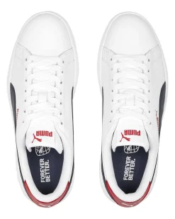 PUMA - Sneakers bianca e blu in VERA PELLE con dettagli rossi, numerata 36/39 - SMASH V2 L JR