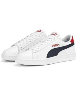 PUMA - Sneakers bianca e blu in VERA PELLE con dettagli rossi, numerata 36/39 - SMASH V2 L JR