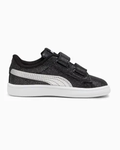 PUMA - SNEAKERS BIMBA NERE GLITTERATE E GRIGIE SMASH 3.0 GLITZ PS DAL 28 AL 35, 394686-03