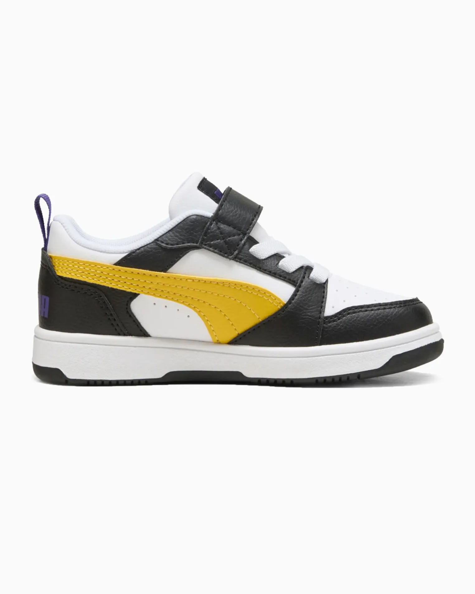 PUMA - SNEAKERS KIDS REBOUND V6 LO BIANCA CON DETTAGLI NERI E GIALLI DAL 28 AL 35, 397419-23