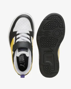 PUMA - SNEAKERS KIDS REBOUND V6 LO BIANCA CON DETTAGLI NERI E GIALLI DAL 28 AL 35, 397419-23