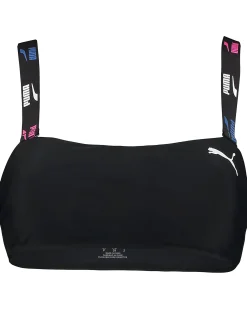 PUMA - Top bandeau bikini nero con logo bianco