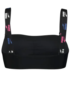 PUMA - Top bandeau bikini nero con logo bianco