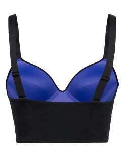 PUMA - Top bikini imbottito lungo nero con logo bianco