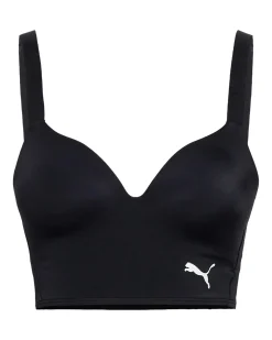 PUMA - Top bikini imbottito lungo nero con logo bianco