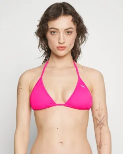 PUMA - Top bikini triangolo fuchsia con logo bianco