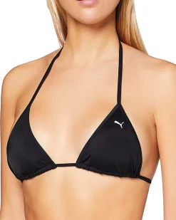 PUMA - Top bikini triangolo nero con logo bianco
