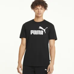 PUMA - T shirt girocollo da uomo nera in cotone con logo bianco