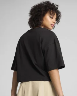 PUMA - T-SHIRT MEZZA MANICA NERA LOEPARDATA UXE OVERSIZED SHORT DA DONNA, 632337-01
