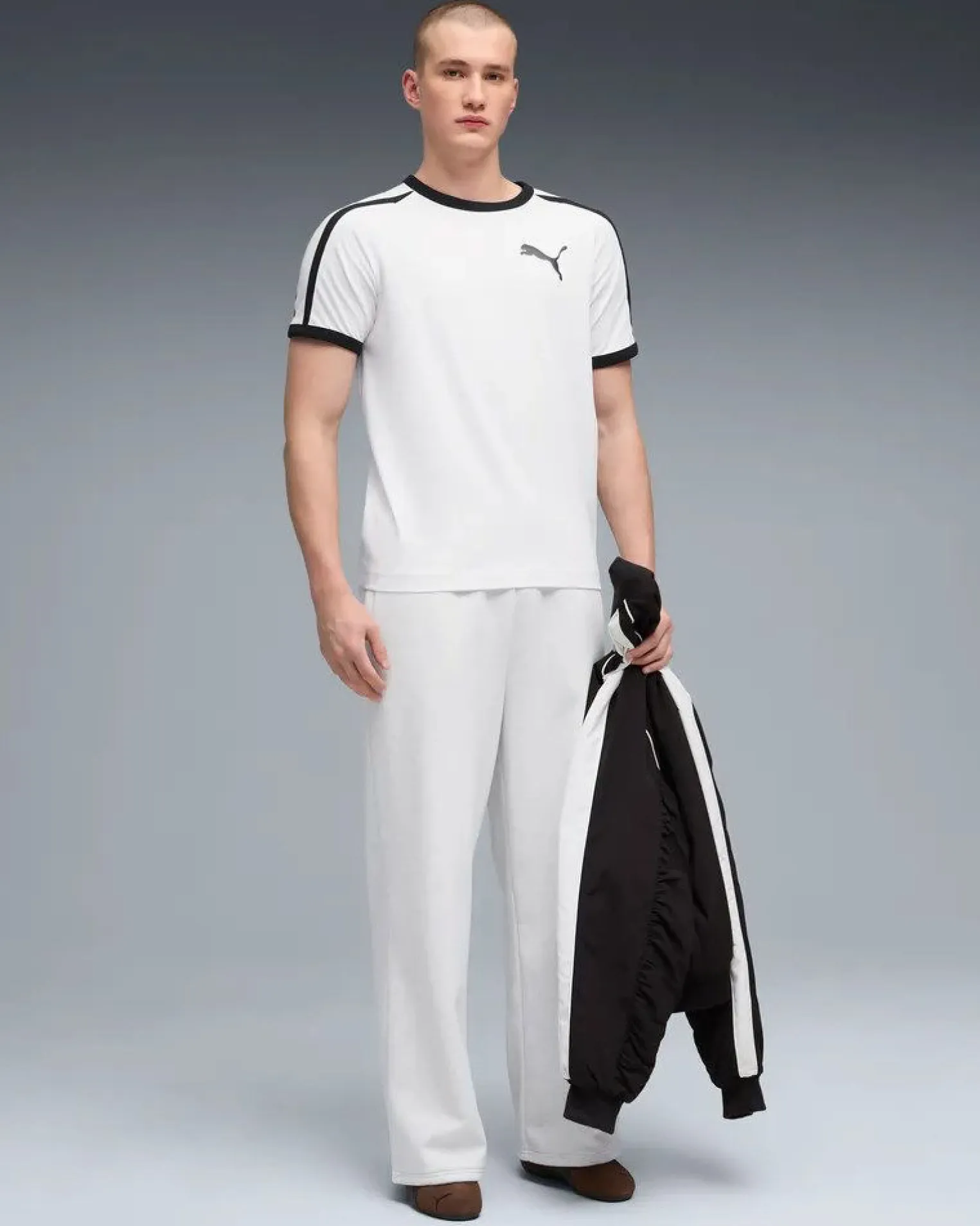 PUMA - T-SHIRT UOMO MEZZA MANICA BIANCA E NERA E T7 BIG CAT RINGER TEE AL.SNOW, 635242-02