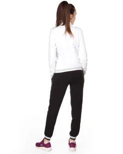 PUMA - Tuta completa da donna bianca e nera con zip frontale e dettagli argento glitter