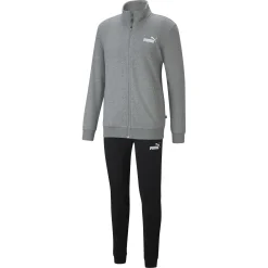 PUMA - Tuta completa da uomo grigia e nera con zip frontale e logo bianco