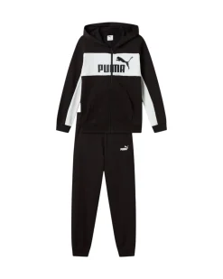 PUMA  TUTA COMPLETA  JUNIOR ( 7-16 ANNI) CON CAPPUCCIO FULL ZIP ESSENTIAL BLOCK FZ HD NERA E BIANCA, 689047-01