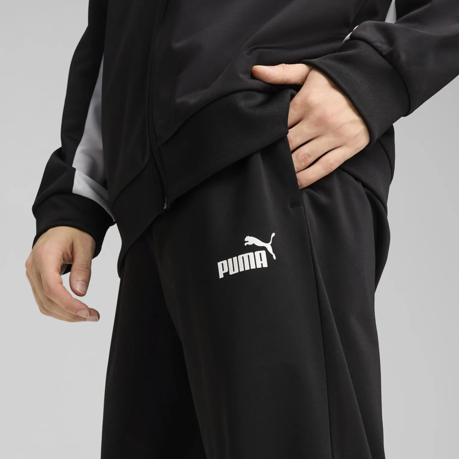 PUMA -TUTA COMPLETA NERA E BIANCA FULL ZIP IN ACETATO POLY COLORBLOCK SUIT DA UOMO, 687304-01