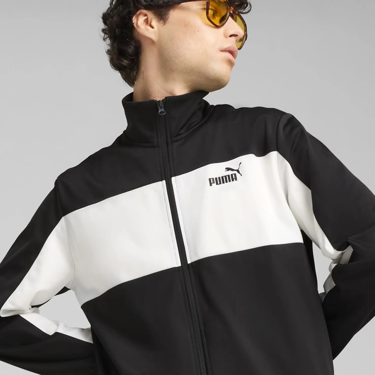 PUMA -TUTA COMPLETA NERA E BIANCA FULL ZIP IN ACETATO POLY COLORBLOCK SUIT DA UOMO, 687304-01