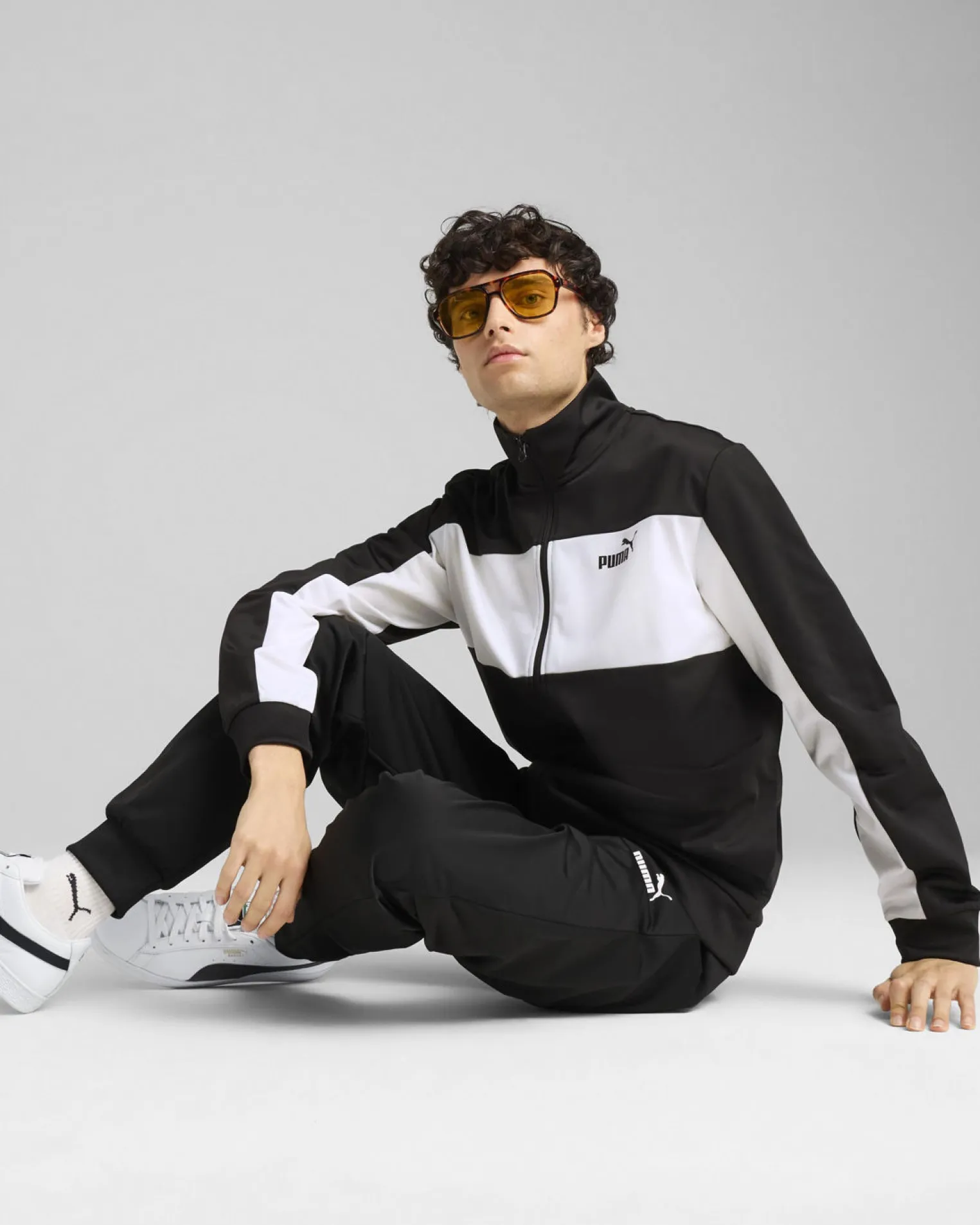 PUMA -TUTA COMPLETA NERA E BIANCA FULL ZIP IN ACETATO POLY COLORBLOCK SUIT DA UOMO, 687304-01