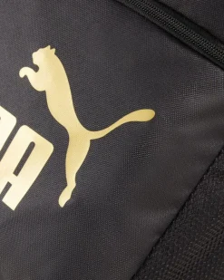 PUMA - Zaino nero e oro con tasca laterale e spallacci imbottiti regolabili