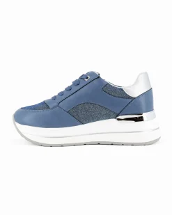RENATO BALESTRA - Scarpa sneakers blu con soletta estraibile in VERA PELLE, lacci e zip laterale