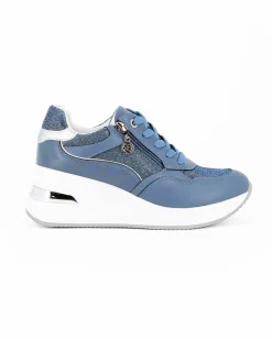 RENATO BALESTRA - Scarpa sneakers blu con soletta estraibile in VERA PELLE, lacci e zip laterale